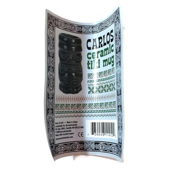 Carlos Ceramic Tiki Mug 6" Hawaii Black 2004 New - Picture 7 of 7